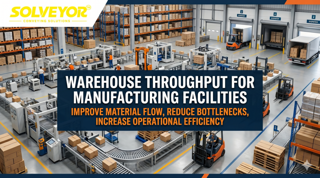 Warehouse throughput improvement in a manufacturing facility using conveyor automation and material handling solutions.